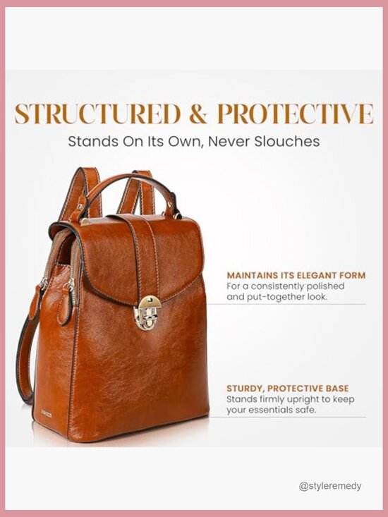 Structured Vegan Leather Backpack Purse - Faux Leather Backpack Handbag main image 6